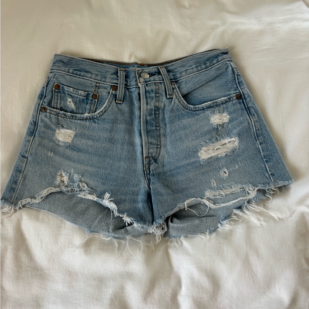 Levi's 501 Light Blue Distressed Jean Shorts